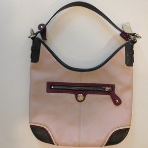 Coach E1071-F15148 Tan/Light Pink Genuine Leather Hobo Crossbody Bag